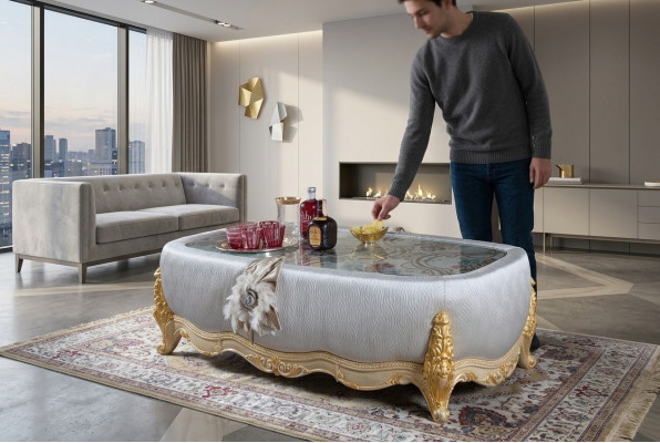 Mesa de centro exclusiva para la sala de estar hecha de madera es una maravillosa adición a su decoración interior.
