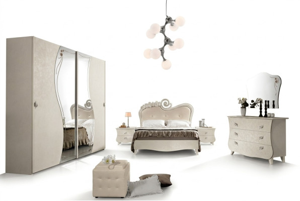 Diseño conjunto completo de dormitorio con mesita de noche, armario estilo barroco rococó de 6 piezas.