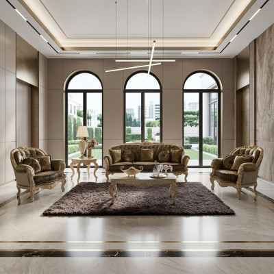 Juego de asientos 3+2+1 sillones muebles tapizados textil diseño Chesterfield italiano