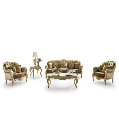 Juego de asientos 3+2+1 sillones muebles tapizados textil diseño Chesterfield italiano