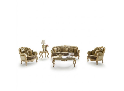 Juego de asientos 3+2+1 sillones muebles tapizados textil diseño Chesterfield italiano