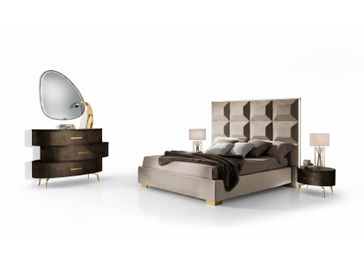 Juego de cama con diseño clásico, mesita de noche, cómoda, 4 piezas. Dormitorio.