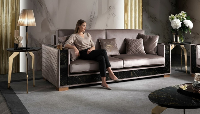 Sofá de tres plazas Sofá Tapizado Diseño Asiento Sofás Habitación Muebles Tela 3 plazas Moderno