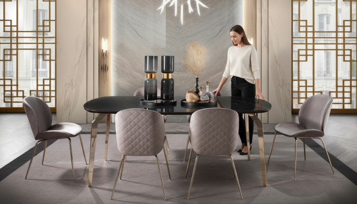 Mueble de mesa de madera de lujo nuevo para comedor, juego completo de 7 piezas.