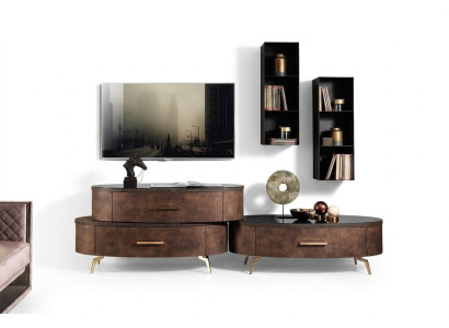 Mueble de sala de diseño, cómoda para TV, bajo compacto, aparador conjunto de 4 piezas. Estante de pared nuevo.