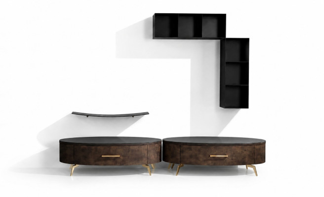 Conjunto de estantería para sala de estar de 4 piezas. Diseño de pared de sala, armario, mueble bajo RTV.