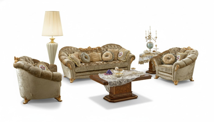 Muebles de lujo, juego de sofás, sofá, estilo barroco rococó, tapizado, 3+1+1 plazas, madera, conjunto de 3 piezas.