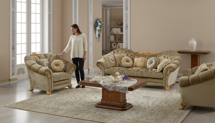 Diseño sofás tapizados tela relax moderno conjunto beige sofá 3+1 plazas