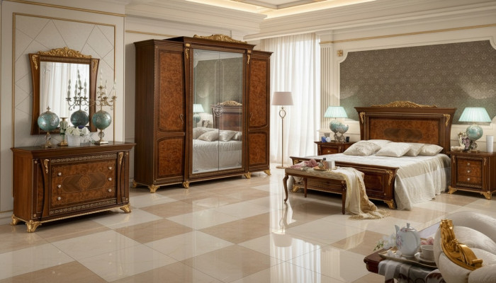 Conjunto de lujo barroco rococó camas conjuntos mesita de noche armario 7 piezas dormitorio.
