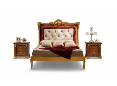 Juego de dormitorio con cama de diseño de lujo Set de muebles barrocos 2 mesitas de noche 3 piezas.