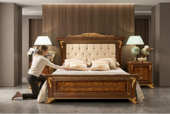 Diseño de cama 2x mesitas de noche 3 piezas Conjunto de muebles de dormitorio Clásico Camas