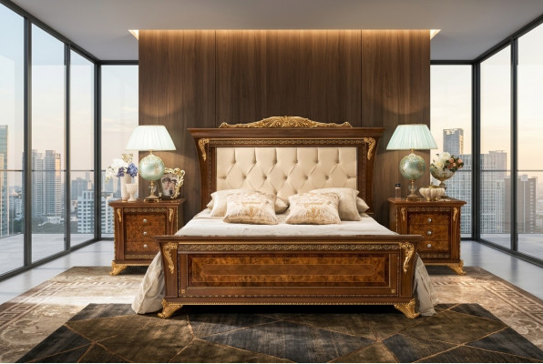 Diseño de cama 2x mesitas de noche 3 piezas Conjunto de muebles de dormitorio Clásico Camas
