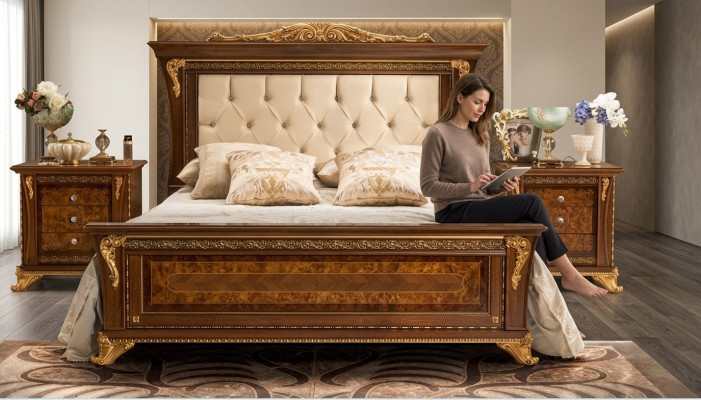 Cama doble de madera maciza para dormitorio diseño cama MobilPiu Luxury.