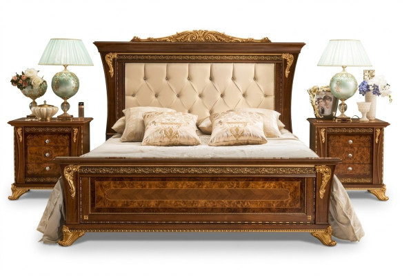 Cama doble de madera maciza para dormitorio diseño cama MobilPiu Luxury.