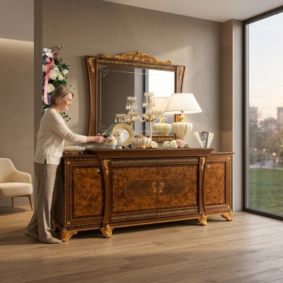 Conjunto de cómodas muebles italianos 2 piezas cómoda con espejo madera maciza aparador
