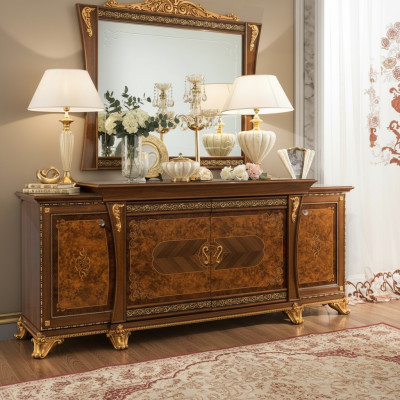 Conjunto de cómodas muebles italianos 2 piezas cómoda con espejo madera maciza aparador