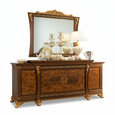 Conjunto de cómodas muebles italianos 2 piezas cómoda con espejo madera maciza aparador