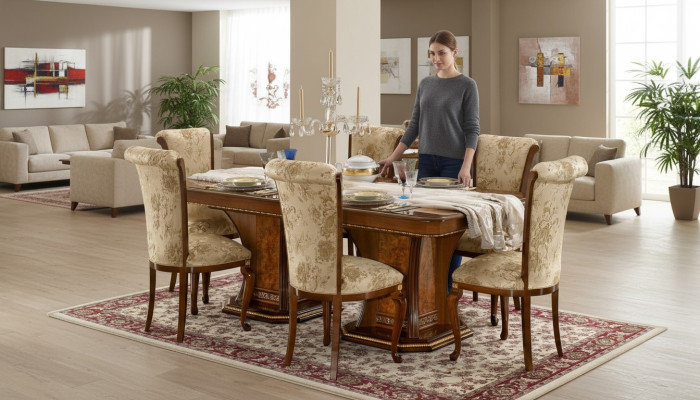 Set de comedor, juego de sillas 6x, grupo de comedor de estilo antiguo con mesa 7 piezas. Nuevo.