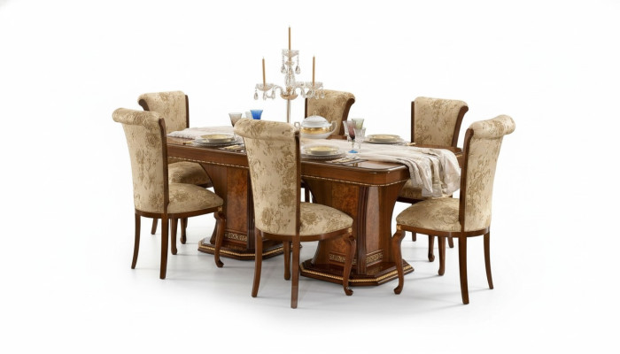 Set de comedor, juego de sillas 6x, grupo de comedor de estilo antiguo con mesa 7 piezas. Nuevo.