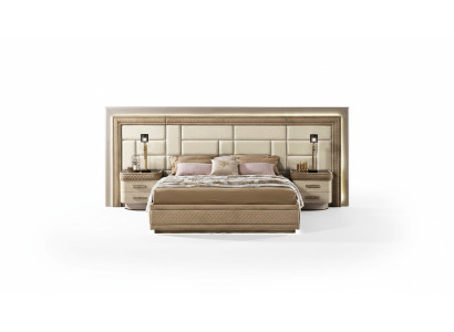 Dormitorio muebles Cama Maciza Beige Muebles italianos Madera Cama doble