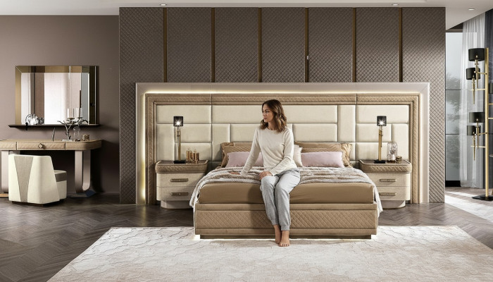 Muebles de diseño Moderno Lujo Camas Nuevas Cama 2x Mesita de noche 3 piezas Conjunto de dormitorio