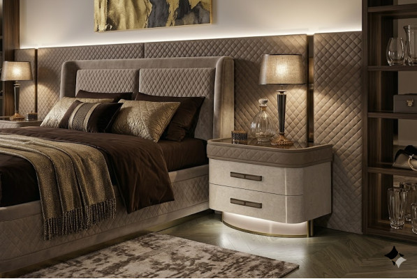 Dormitorio Consola Mesa de Noche Mesa Auxiliar Diseño Moderno Muebles Madera Beige Nuevo