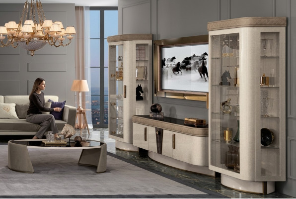 Conjunto de muebles para salón de 4 piezas. Vitrina de sala de estar, estantería, moderno conjunto de muebles de madera para TV.
