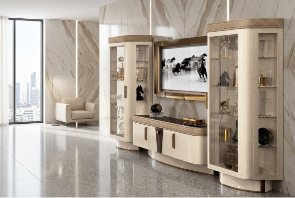 Conjunto de muebles para salón de 4 piezas. Vitrina de sala de estar, estantería, moderno conjunto de muebles de madera para TV.