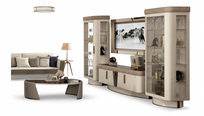 Conjunto de muebles para salón de 4 piezas. Vitrina de sala de estar, estantería, moderno conjunto de muebles de madera para TV.