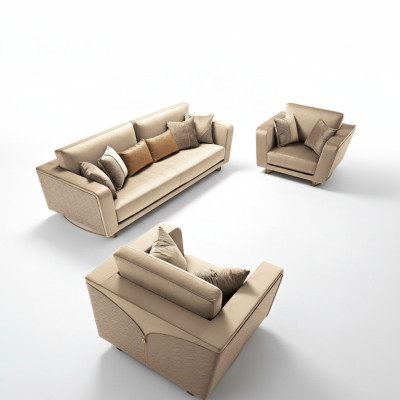 Sofá de 3 plazas con diseño de juego de sillones tapizados en cuero Sofá italiano.
