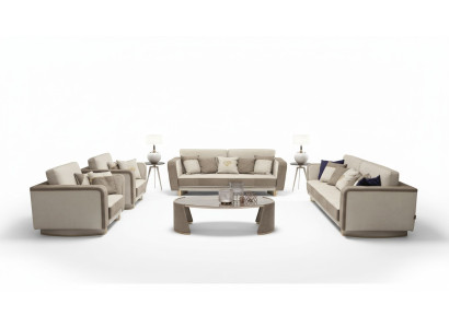 Muebles de lujo conjunto de sofás sofá tapizado 3 3 1 1 sillón mesa de centro de madera 5 piezas.