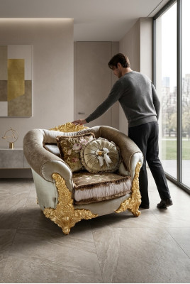 Sofá de lujo de una plaza nuevo para la sala de estar, asiento, mueble, club de descanso del hotel.