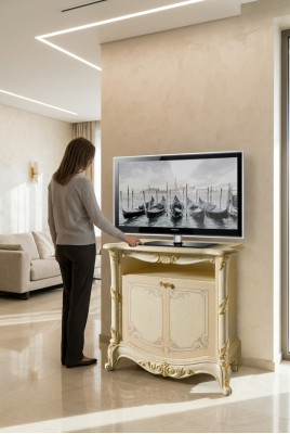 Mueble de TV RTV, estante de diseño para sala de estar, madera beige, estantes, mueble bajo de Italia, nuevo.