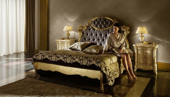 Chesterfield Cama clásica Muebles de lujo Barroco Hotel Cama de cuero dormitorio