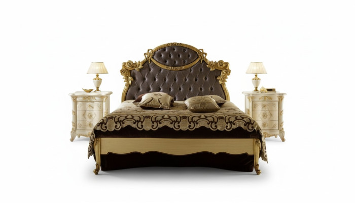 Chesterfield Cama clásica Muebles de lujo Barroco Hotel Cama de cuero dormitorio