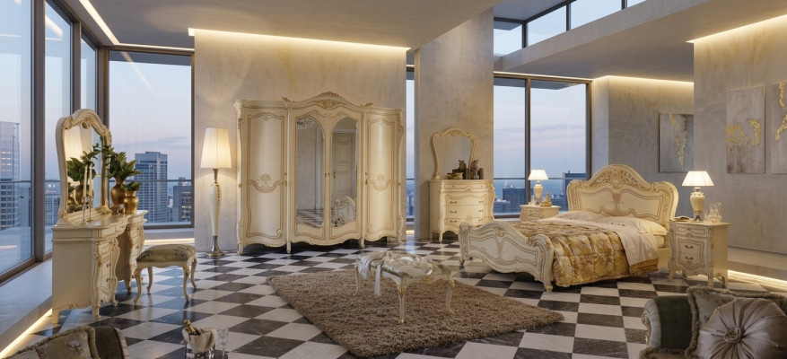 Un conjunto de dormitorio italiano clásico e incomparable de 10 piezas.