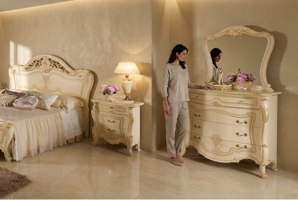 Diseño Muebles Armario Grupo Nuevo Lujo 2 piezas Cómoda Espejo Madera Conjunto Clásico
