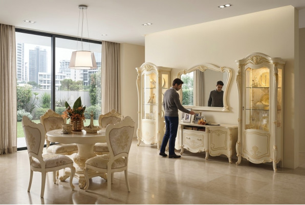 Juego de muebles de salón de 4 piezas. Pared de salón de madera 2x vitrina conjunto completo de sala.