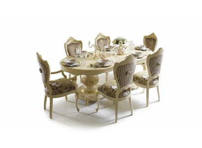 Conjunto de muebles de madera: 2 sillas con reposabrazos, 4 sillas y mesa. Nuevo juego de comedor de 7 piezas.