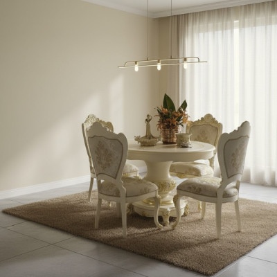 Mesa redonda de lujo de madera maciza italiana para el comedor, mesas redondas muebles de comedor nuevos.