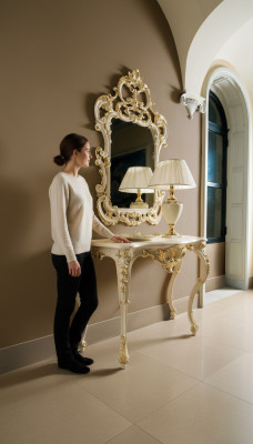 Mesa de consola Espejo Aparador conjunto de 2 piezas Nuevo Madera Muebles italianos Estilo barroco