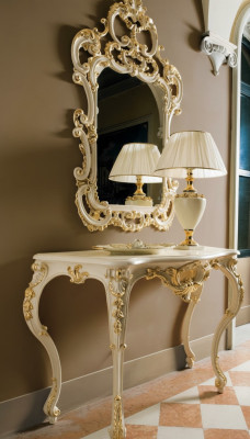 Mesa de consola Espejo Aparador conjunto de 2 piezas Nuevo Madera Muebles italianos Estilo barroco