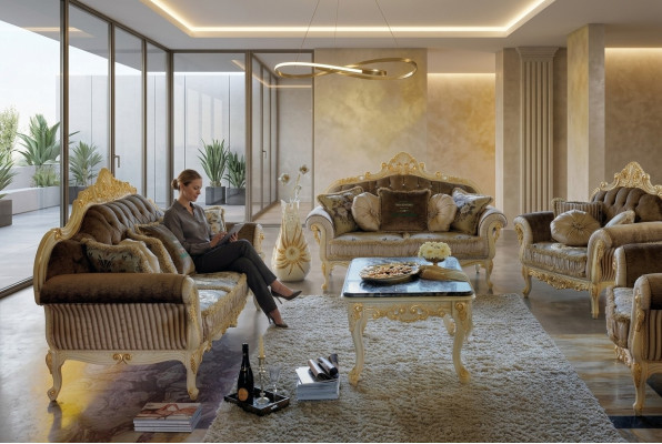 Conjunto de sofás de 3 + 2 plazas para la sala de estar, muebles tapizados de estilo Art déco, sofá de tela.