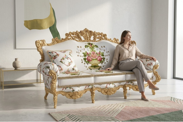 Diseño clásico, sofá de lujo tapizado en tela de terciopelo de 3 plazas, mueble nuevo.