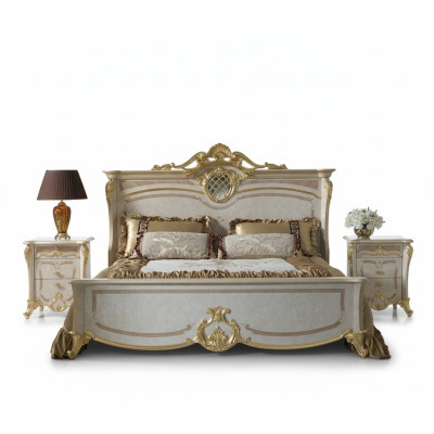 Set de muebles de dormitorio - cama con dos mesitas de noche en un diseño moderno