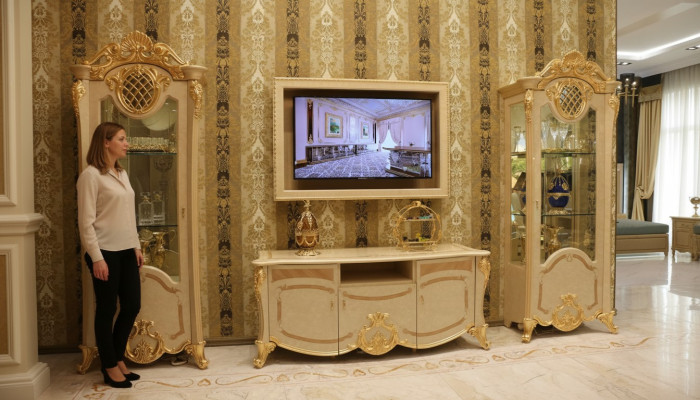Diseño de pared de salón aparador 2x armario rtv mueble bajo aparador juego de 3 piezas vitrina