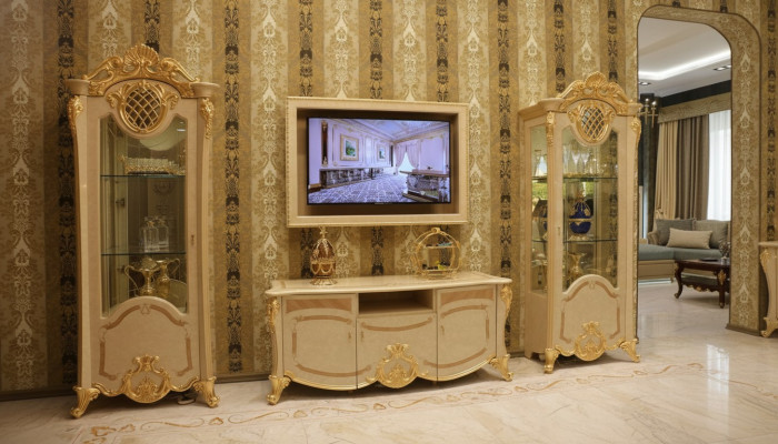 Diseño de pared de salón aparador 2x armario rtv mueble bajo aparador juego de 3 piezas vitrina