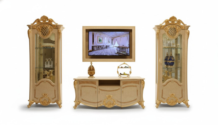 Diseño de pared de salón aparador 2x armario rtv mueble bajo aparador juego de 3 piezas vitrina
