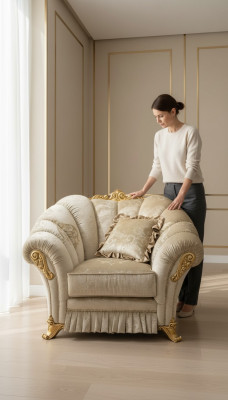 Sillón Silla Tapizado Cuero Textil Tela Beige Diseño Salón Club Relax