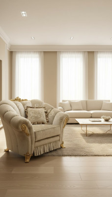 Sillón Silla Tapizado Cuero Textil Tela Beige Diseño Salón Club Relax